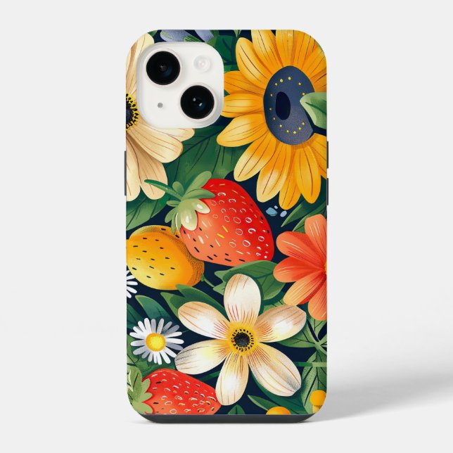Summer Garden Flowers Strawberry Pattern iPhone Case (Back)