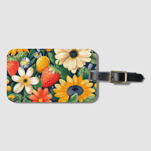 Summer Garden Flowers Strawberry Pattern Luggage Tag