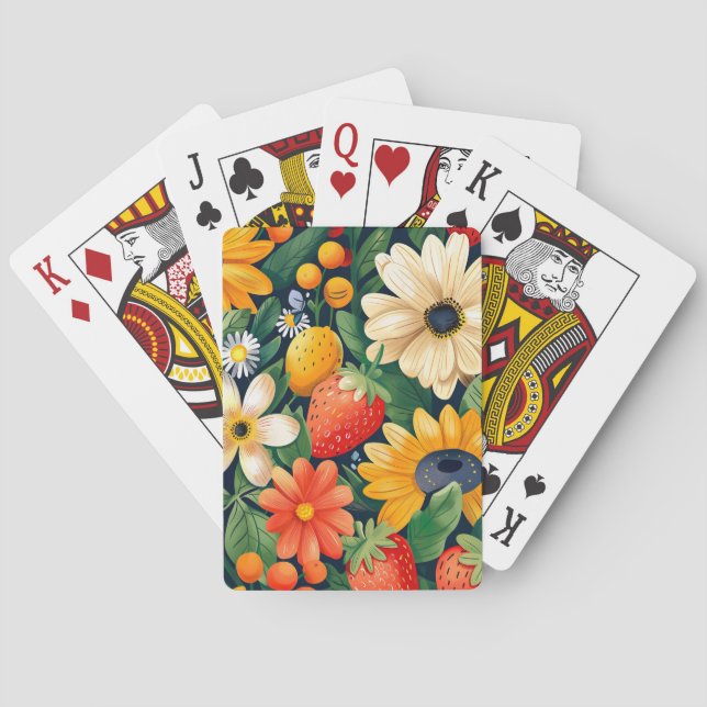 Summer Garden Flowers Strawberry Pattern Playing Cards (Back)