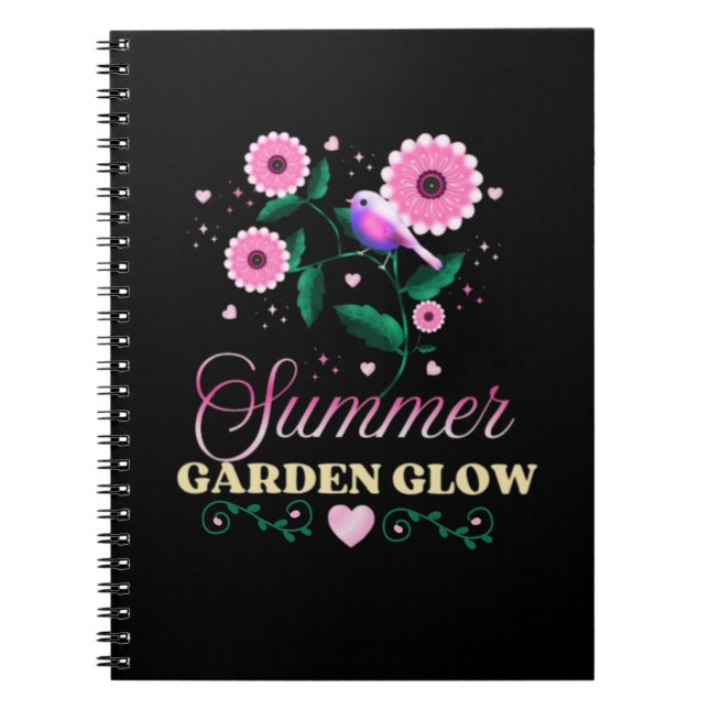 Summer Garden Glow Bird Floral Botanical  Notebook (Front)