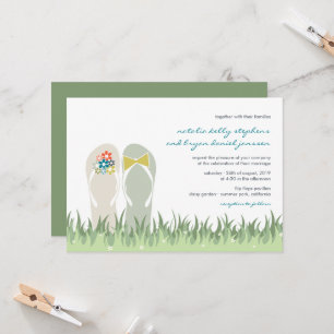 Summer Garden Grass Flowers Flip Flops Wedding Invitation
