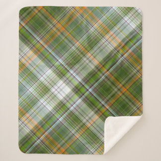 Summer Garden Green and Yellow Plaid Sherpa Blanket