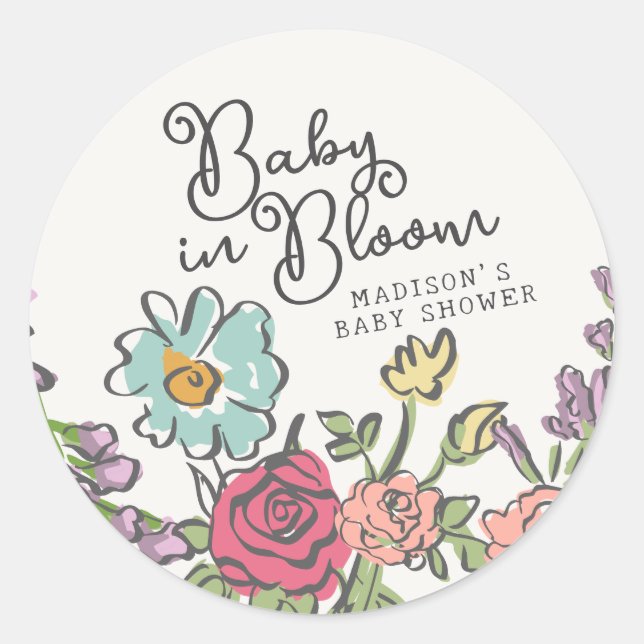 Summer Garden Party Bright Floral Baby Shower Classic Round Sticker (Front)