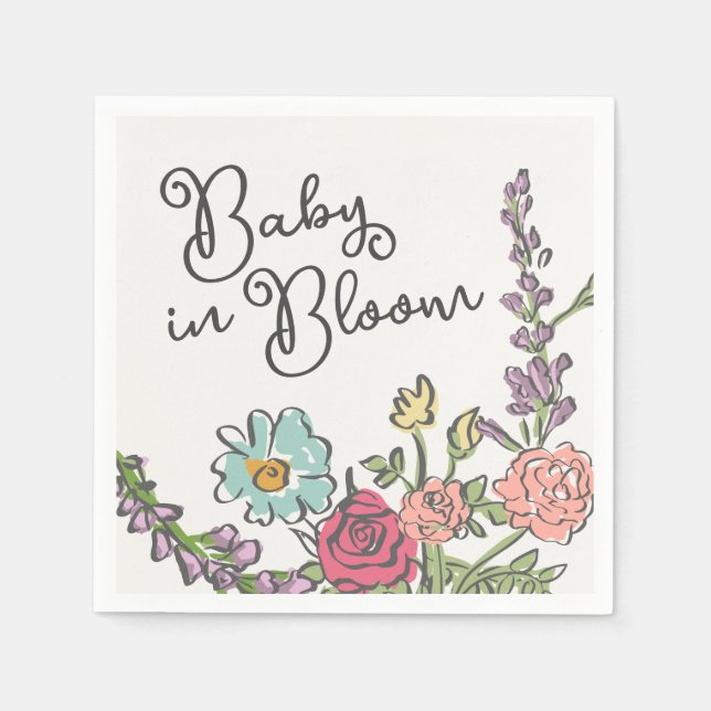 Summer Garden Party Bright Floral Baby Shower Napkin (Front)