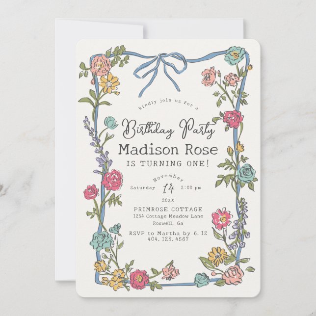 Summer Garden Party Bright Floral Birthday Party (Front)