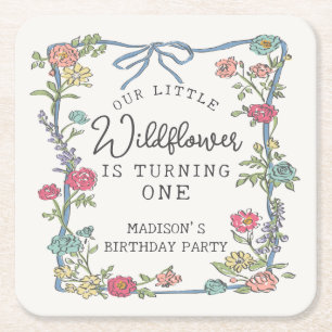 Summer Garden Party Bright Floral Birthday Party Square Paper Coaster