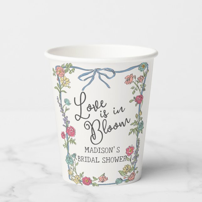 Summer Garden Party Bright Floral Bridal Shower Paper Cups (Back)