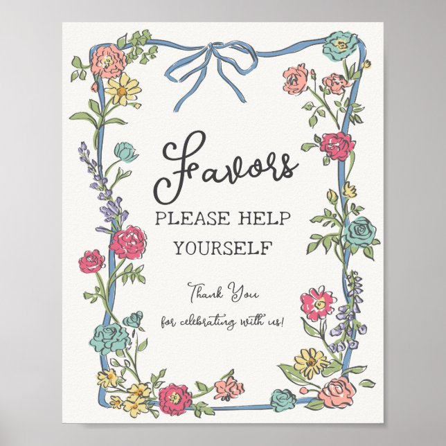 Summer Garden Party Bright Floral Favours Poster (Front)