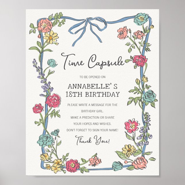Summer Garden Party Floral Birthday Time Capsule Poster (Front)