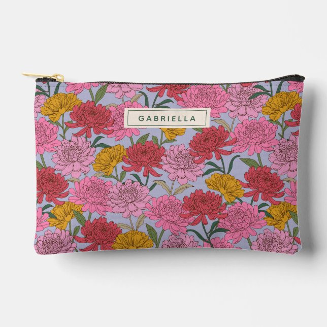 Summer Garden Pink Floral Bridesmaid Personalised Accessory Pouch (Front)