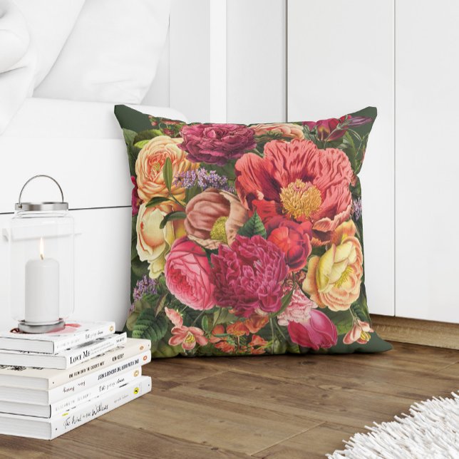 Summer garden red yellow pink and green flowers cushion (Creator Uploaded)
