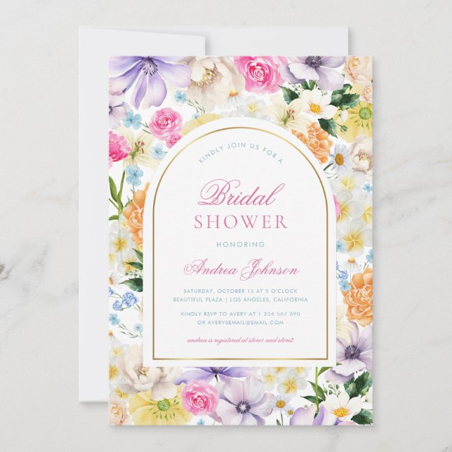 Summer Garden Tea Party Chic Floral Bridal Shower Invitation (Front)