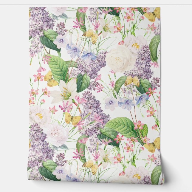 Summer Garden - Vintage Redouté Cottage Flowers  1 Wallpaper (Unrolling)