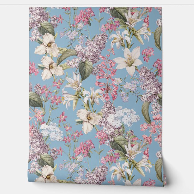 Summer Garden - Vintage Redouté Cottage Flowers  2 Wallpaper (Unrolling)