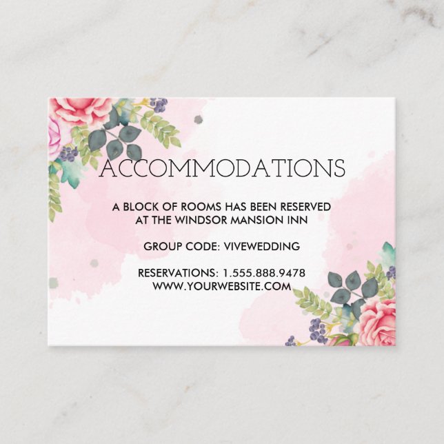 Summer Garden Watercolor Floral Wedding Enclosure Card (Front)