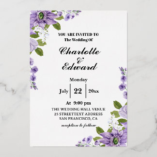 Summer Garden Watercolor Floral Wedding  Foil Invi