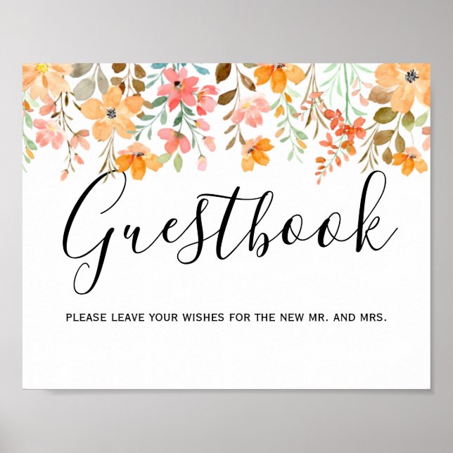 Summer Garden Watercolor Floral Wedding GuestBook (Front)