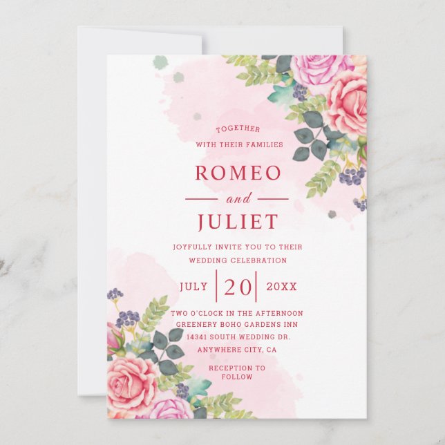  Summer Garden Watercolor Floral Wedding Invitatio Invitation (Front)
