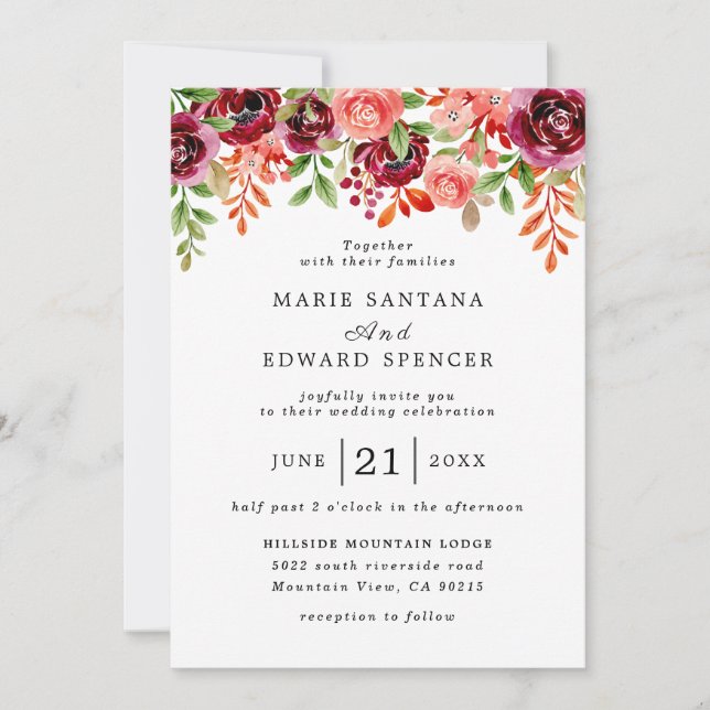Summer Garden Watercolor Floral Wedding Invitation (Front)