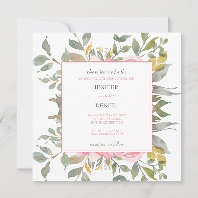 Summer Garden Watercolor Floral Wedding Invitation (Front)