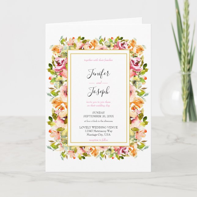 Summer Garden Watercolor Floral Wedding  Invitation (Front)