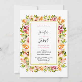 Summer Garden Watercolor Floral Wedding  Invitation