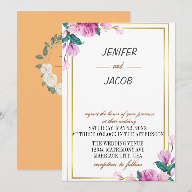 Summer Garden Watercolor Floral Wedding Invitation (Front/Back)