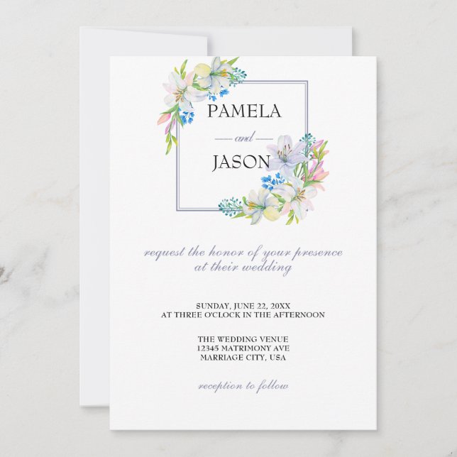 Summer Garden Watercolor Floral wedding Invitation (Front)