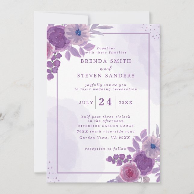 Summer Garden Watercolor Floral Wedding Invitation (Front)