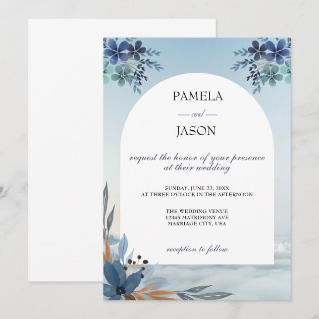Summer Garden Watercolor Floral wedding Invitation (Front/Back)