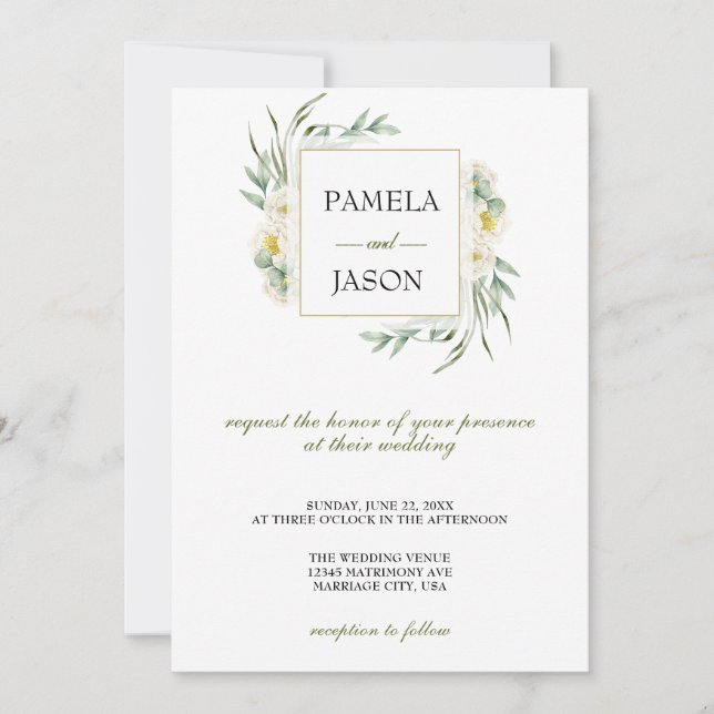 Summer Garden Watercolor Floral wedding Invitation (Front)