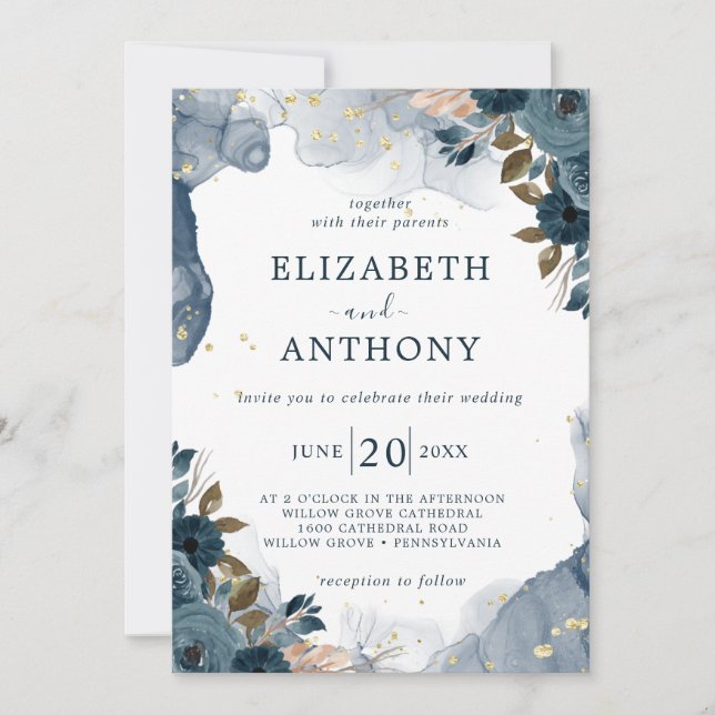 Summer Garden Watercolor Floral Wedding Invitation (Front)