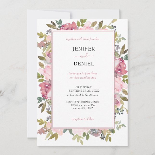 Summer Garden Watercolor Floral Wedding Invitation (Front)