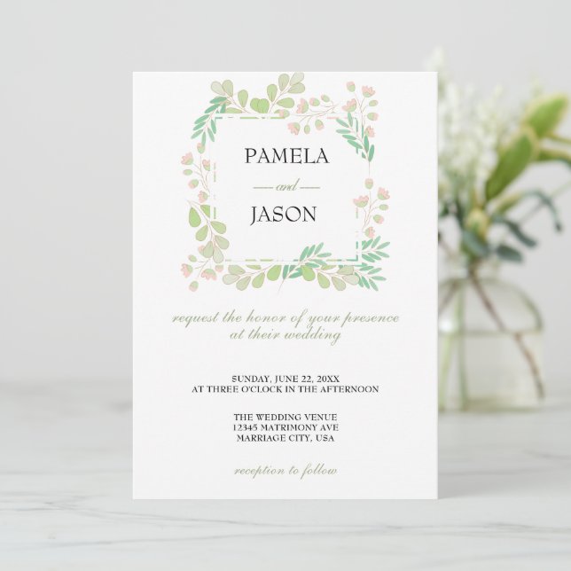 Summer Garden Watercolor Floral wedding Invitation (Standing Front)