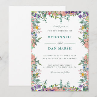 Summer Garden Watercolor Floral Wedding Invitation