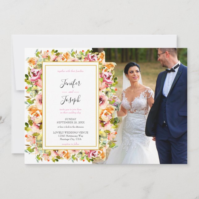 Summer Garden Watercolor Floral Wedding  Invitation (Front)