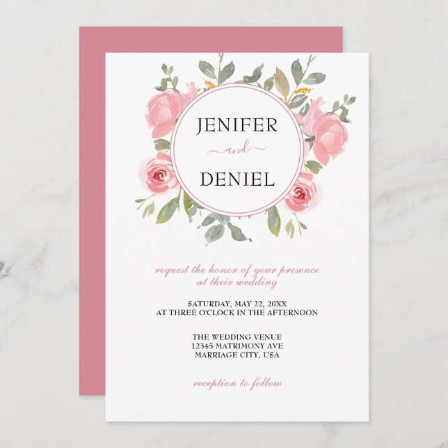 Summer Garden Watercolor Floral Wedding Invitation (Front/Back)