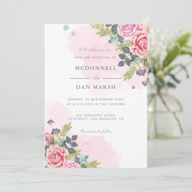 Summer Garden Watercolor Floral Wedding Invitation (Standing Front)