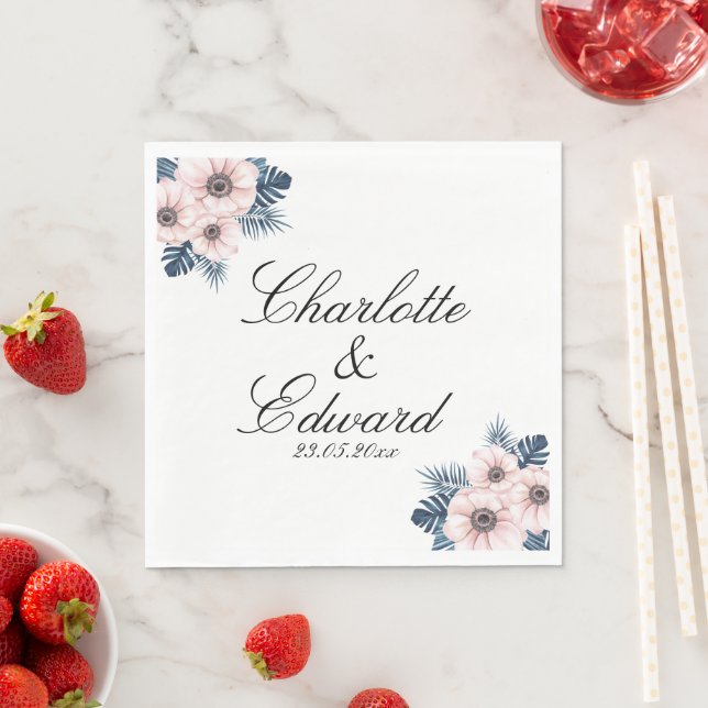 Summer Garden Watercolor Floral Wedding Napkins (Insitu)