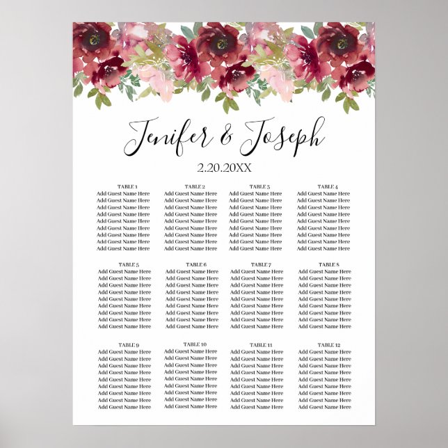 Summer Garden Watercolor Floral Wedding  Poster (Front)
