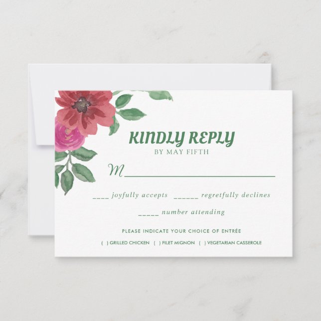 Summer Garden Watercolor Floral Wedding RSVP Card (Front)