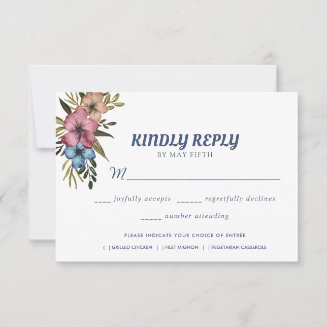 Summer Garden Watercolor Floral Wedding RSVP Card (Front)