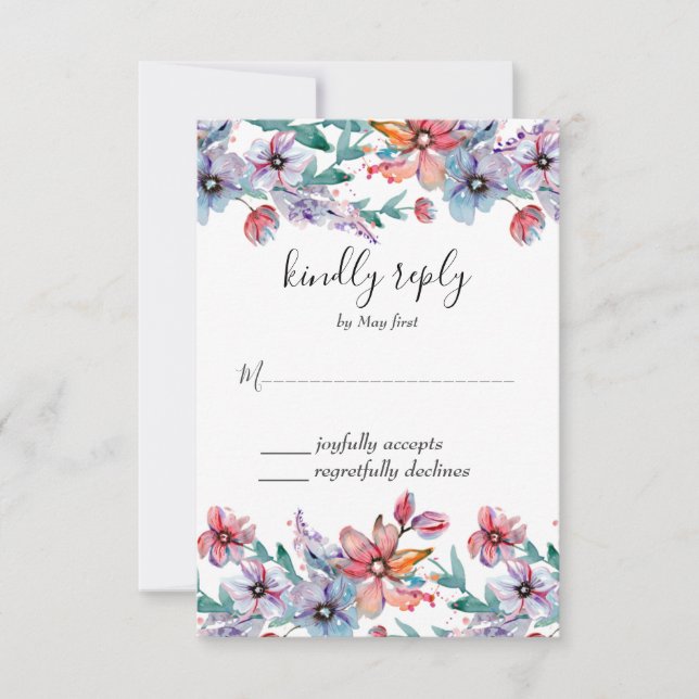 Summer Garden Watercolor Floral Wedding RSVP Card (Front)