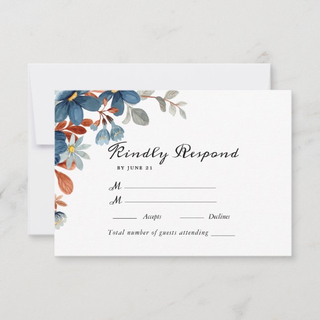 Summer Garden Watercolor Floral Wedding RSVP Card (Front)