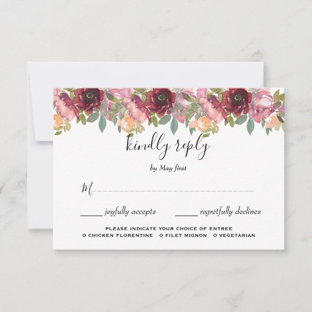 Summer Garden Watercolor Floral Wedding  RSVP Card (Front)