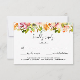 Summer Garden Watercolor Floral Wedding RSVP Card