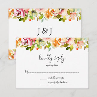 Summer Garden Watercolor Floral Wedding RSVP Card