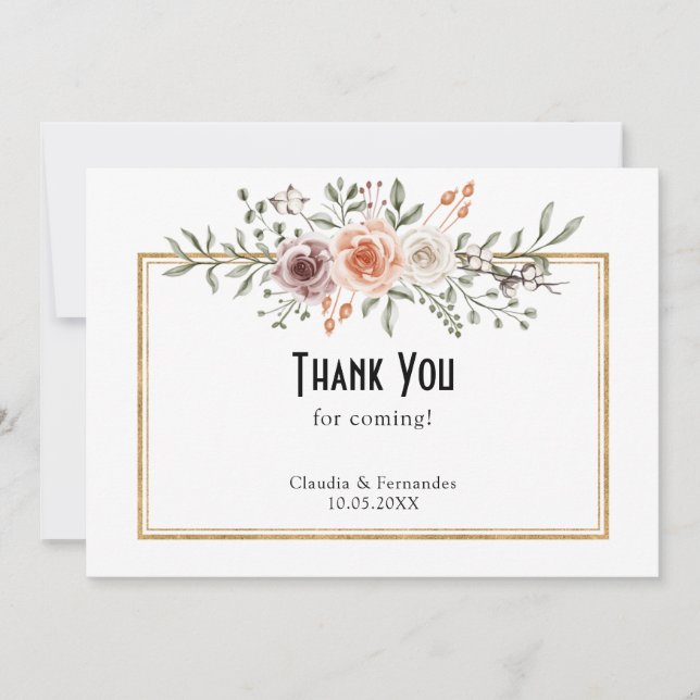 Summer Garden Watercolor floral Wedding Thank You Card (Front)