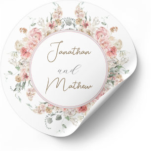 Summer Garden Watercolour Floral Wedding Classic Round Sticker