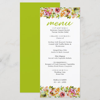 Summer Garden Watercolour Floral Wedding Menu